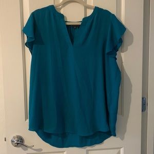 Teal ruffled sleeve v-neck blouse